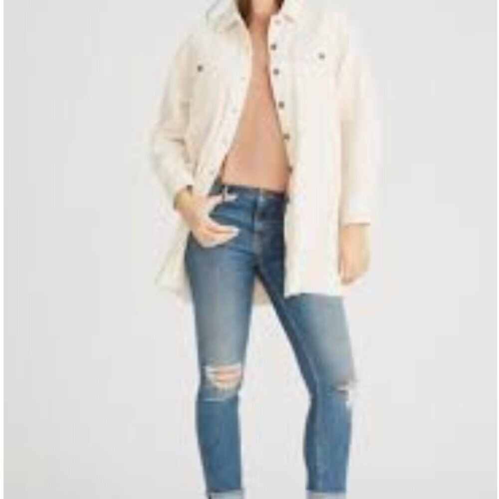 Vigoss Women's Corduroy Long Shacket Frayed Hem Jacket, Size Large